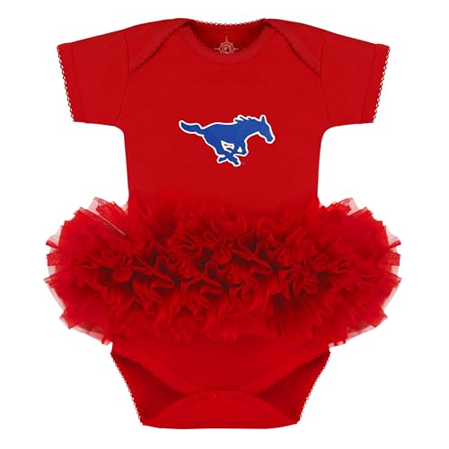 Creative Knitwear College Baby Tutu Bodysuit Dress - SMU Mustangs Logo, Red, 3-6 Months, for Girls