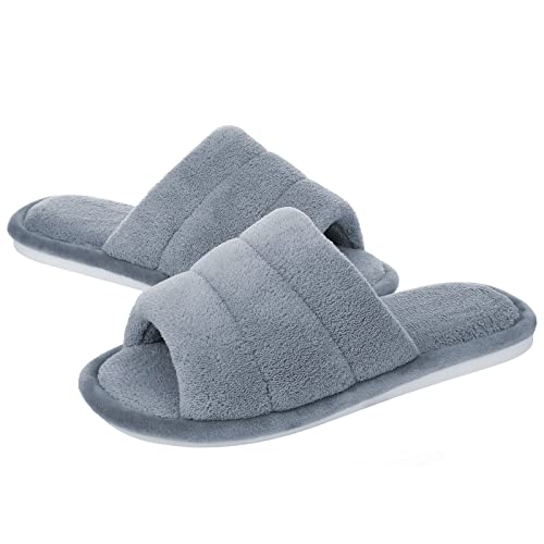 Shevalues Unisex Terry Cloth Open Toe Slippers Memory Foam Silp On House Slippers cover
