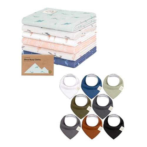 KeaBabies 6-Pack Baby Burp Cloths for Boys and Girls and 8-Pack Baby Bandana Bibs - Large Burping Cloths for Infant - Bandana Drool Bib for Toddler, Boys, Girls, Super Absorbent