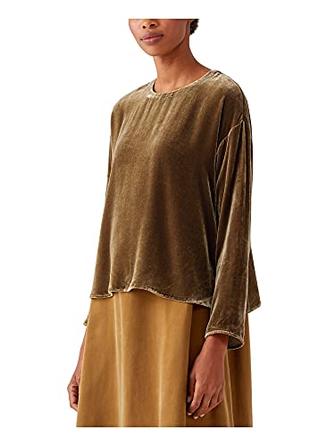 Eileen Fisher Womens Split Hem Round Neck Blouse Brown M