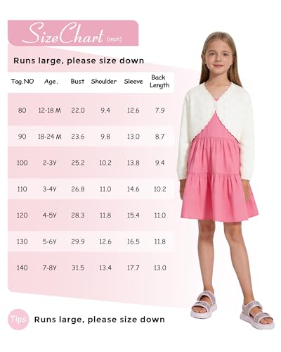 Image of Girls Cardigan, Girls Bolero Shrug Sweater, Kids Knit Hollow Out Long Sleeve, Button Cover Up Cropped Tops