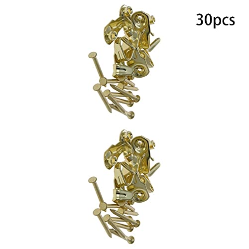 Image of Picture Hangers 0.7mm Thick Picture Hooks with Nails Professional Picture Hanging Kit, for Office Pictures House Decoration Clock Wall Mounting Brass Tone 30pcs