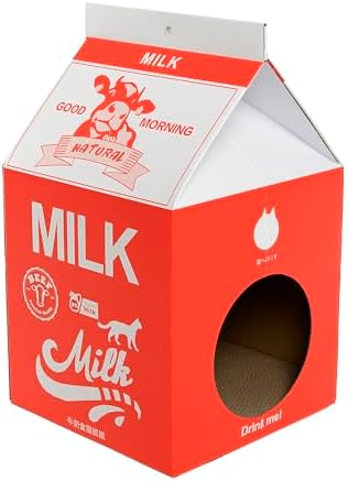 Cardboard House Milk Box for Cats Scratcher Shelter for Cats Wavy...