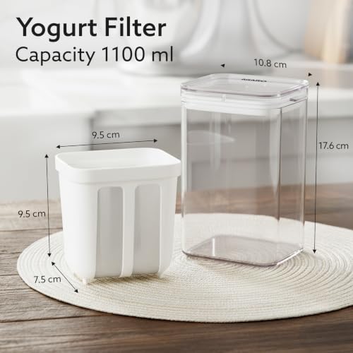 Image of AGARO Greek Yogurt Maker & Curd Strainer, 1100ml BPA-Free Yogurt Strainer with Fine Mesh Filter, Whey Separator for Homemade Greek Yogurt, Curd, Cheese & Dairy
