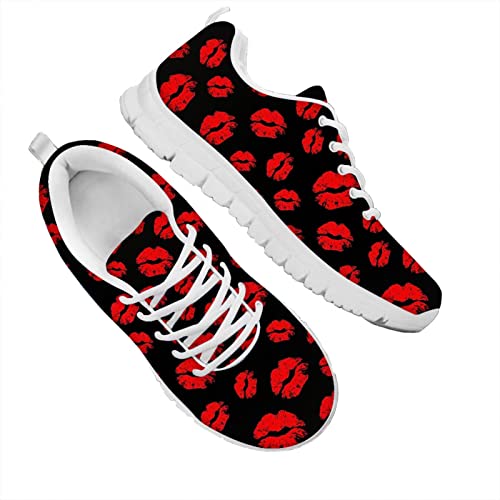 Dolyues Las mujeres corriendo zapatos para caminar casuales deportes caminar con cordones zapatillas, Patrón de labios rojos, 40.5 EU Cover