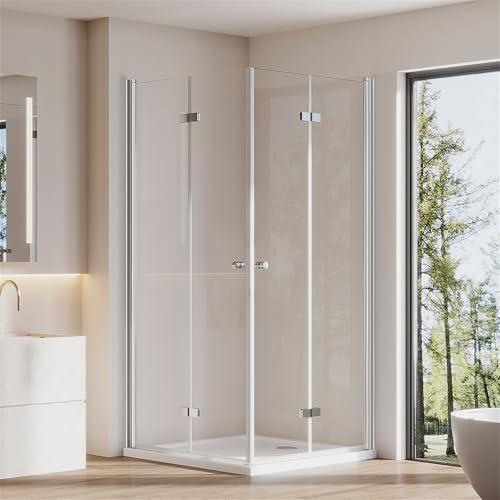 Cozynest Duschkabine Eckeinstieg 90x100cm Eckdusche mit Drehfalttür, Doppelte Faltbare Duschtür, 180º Duschabtrennung Duschwand aus 6mm ESG Sicherheitsglas, Höhe 185cm