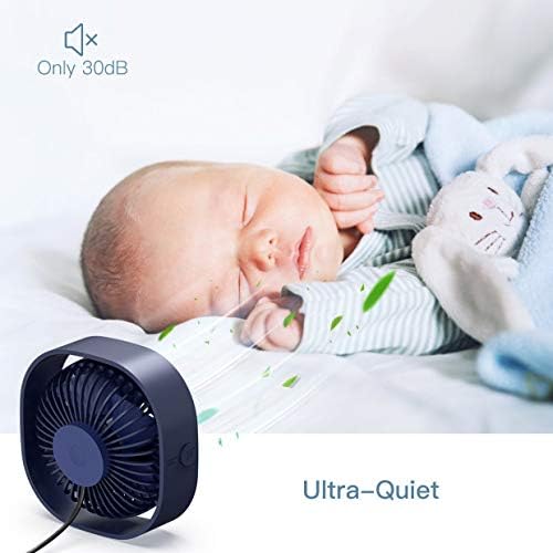 Fixget USB Desk Fan, Portable Mini Desktop Cooling USB Fan with 3 Speeds Strong Wind and 360° Rotation, Quiet Design Personal Fans for Home Office Car Outdoor Travel (Navy Blue)