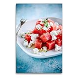 Premium Textil-Leinwand 60 x 90 cm Hoch-Format Wassermelonen-Feta Salat | Wandbild, HD-Bild auf Keilrahmen, Fertigbild auf hochwertigem Vlies, Leinwanddruck von Heike Sieg