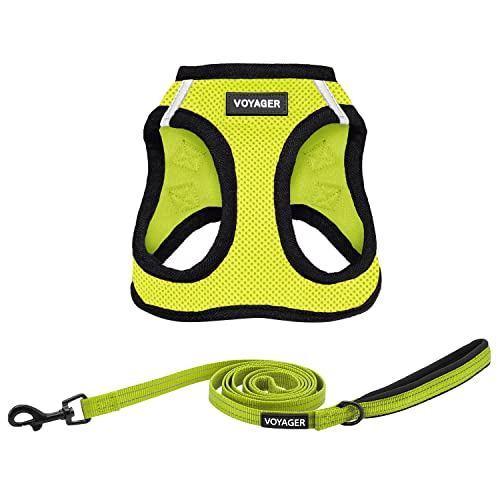 Image of Voyager Step-in Air All Weather Mesh Harness and Reflective 5 ft Dog Leash with Neoprene Handle for Small, Medium and Large Breed Puppies by Best Pet Supplies - Lime Green Base, XXXS