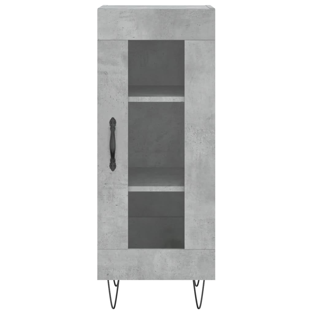 Générique Bufet wysoki szary beton 34,5x34x180 cm, szafka do przechowywania drewna inżynieryjnego z drzwiami, wąska szafka z metalowymi nogami do salonu