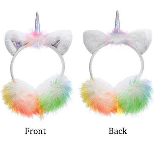 2-Pack Kids Girls Unicorn Horn Fleece Earmuffs Earwarmer Adjustable Winter Ear Muffs For Children 3-14 Years (A-Set) #TOP3