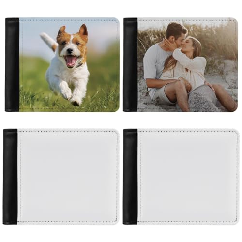 LUMINFLY Carteiras masculinas, 4 peças faça-você-mesmo dobrável, carteira masculina de couro de sublimação personalizada com transferência de cartão, presente para maridos familiares, namorados