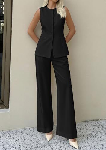 PRETTYGARDEN Women's 2 Piece Sets Summer 2026 Work Clothes Sleeveless Blazer Vest Pants Suits Spring Business Casual Outfits - Image 4