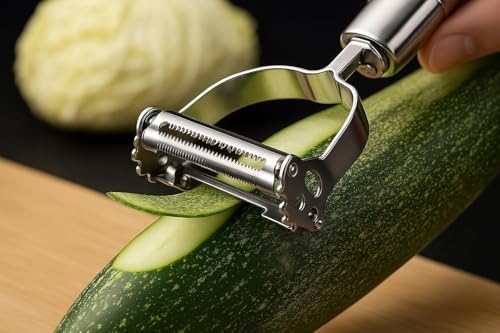 Image of 2 in 1 Stainless Steel Julienne Vegetable Peeler Multi-Functional Fruit & Veggie Shredder Slicer and Grater for Potatoes, Carrots, Cucumbers 3.5 inch Biscuit Cutte (Medium)