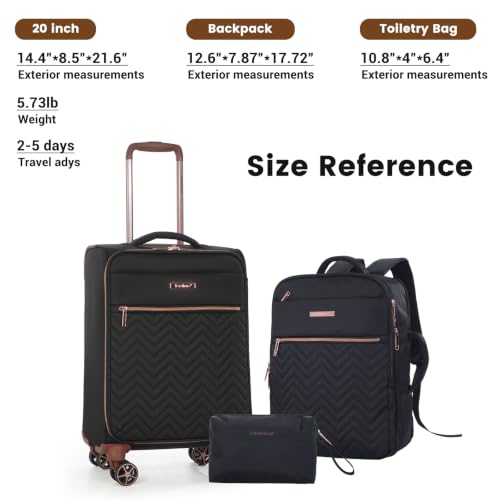 Image of Travelhouse 3 Piece Luggage Set 20 Inch Carry On Suitcase with Backpack