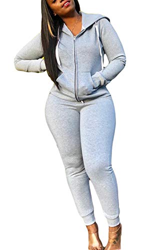 Yeshire Womens Two Piece Tracksuit Set Long Sleeve Zipper Hoodie Jacket with Sweatpants Set Sweatsuit Jogger Small Grey