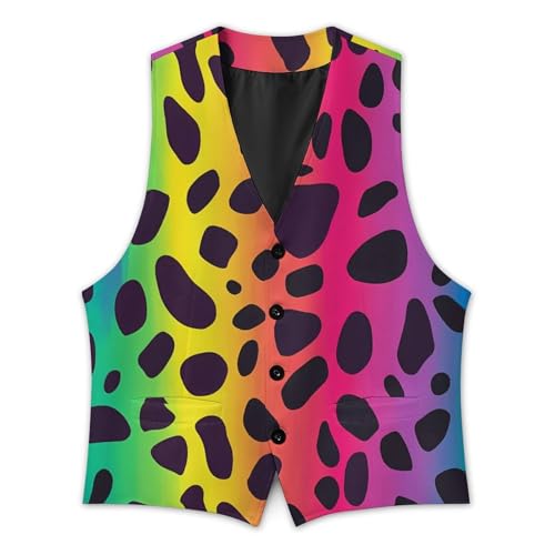 Rainbow Leopard Print Mens Slim Fit Suit Vest Dress Waistcoat Casual Business Vest3