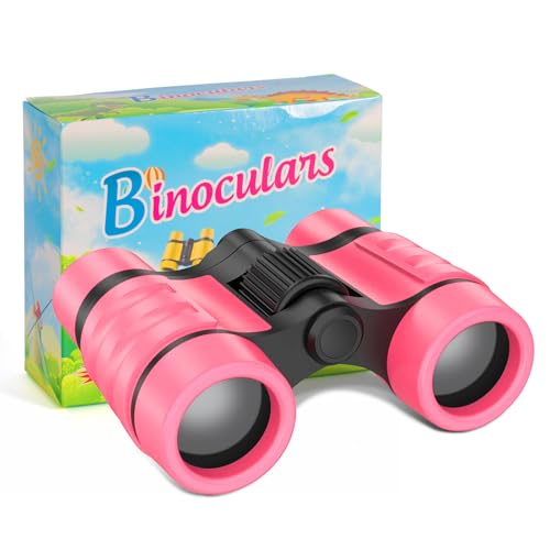 SULIVES Binoculars for Kids with 4X Magnification, for 4-12 Years Old Child, Educational Toy for Boys and Girls, Perfect for Outdoor Observation and Sparking Curiosity in Children (Pink)
