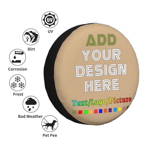 Image of Custom Spare Tire Cover with Picture, Customize Wheel Cover with Logo Personalized Waterproof Dust-Proof Polyester Tire Protectors for Trailer RV SUV All Vehicle, Tan