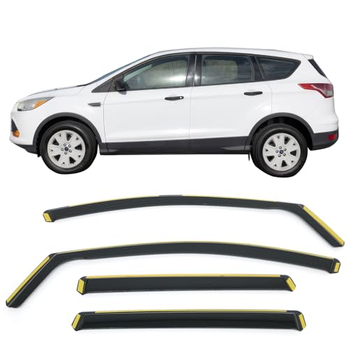 IKON MOTORSPORTS in Channel Window Visors Compatible with 2013-2019 Ford Escape All Models, in Channel Style Injection PC Black Rain Guards, Side Window Wind Deflectors 4PCS