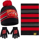 Disney Cars Lightning McQueen Scarf, Toddler and Little Boys, Red/Black Hat and Glove Set, Age 4-7, Age 2-7