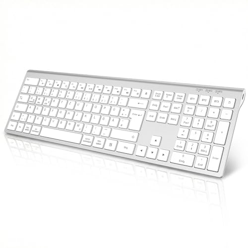cimetech Bluetooth Tastatur Kabellos Wiederaufladbare Multi-Device Wireless Keyboard mit Einfacher bis zu 3 Geräte Ultraslim Deutsches Layout (QWERTZ) Leise Tasten Kompatibel für Mac Windows iOS
