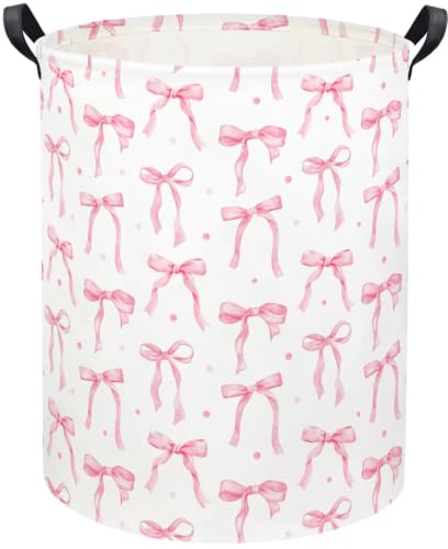 Image of Baby Laundry Basket Kids Hamper Toy Storage Bin for Boys Room Decor Baby Nursery Hamper Gift Baskets for Bedroom Bathroom(Dot Bowknot)