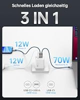 NOVOO 100W USB C Ladegerät GaN Ⅲ 3-Port USB C Netzteil Schnellladegerät PD MacBook Charger mit Ladekabel Kompaktes Reisen kompatibel MacBook Pro/Air,Galaxy S24 Ultra, iPhone 16/Pro und Mehr-Weiß – Ansicht 2