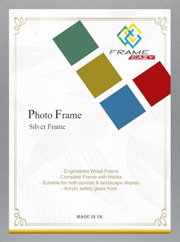Image of FRAME EAZY Modern Thin Silver 14 x 12 inch Picture Frame In Multiple Colours & Sizes - Thin Frame With Safe Perspex Front & Wall Mounting - 14" x 12" (35.6 x 30.5 cm) Silver Photo Frame