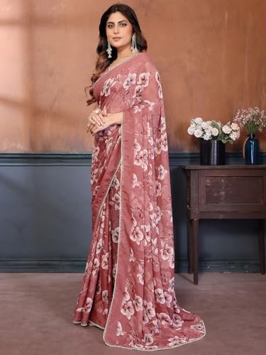 Image of Satrani Women's Georgette Floral Printed Saree with Unstitched Blouse Piece