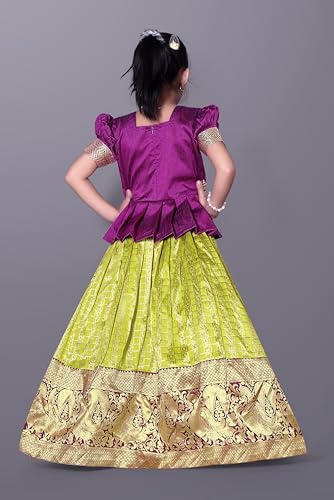 Image of Wommaniya Impex New south Indian traditional pattu pavadai Jecquard Lehenga choli for girls dress