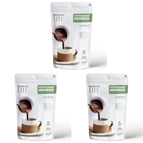 Image of COCOSUTRA SUGAR FREE Peppermint Drinking Chocolate Mix | Zero Sugar, Low Carb, Low Calorie | Stevia & Erythritol based | Keto Friendly Drink | Enjoy hot or cold | 200 g | 10 cups (Pack of 3)