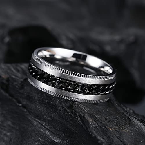 Image of King Will Black /Blue Stainless Steel 8mm Rings for Men Center Chain Spinner Ring, Size 7-14