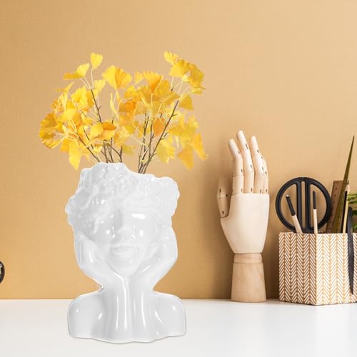 Vase céramique visage blanc compact au style simple et buste artistique - 6