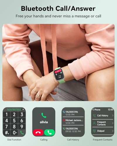 Image of Quican Smart Watch for Women Men, Compatible for iPhone and Android Phones | 1.8 inch Fitness Tracker Watch, Waterproof, Calling, Heart Rate /Sleep Monitor, Alexa, Gifts for Women, Silicone Band, Green