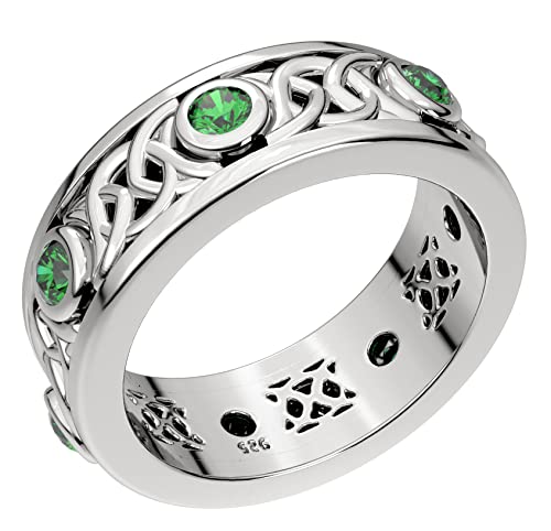 US Jewels Men's 925 Sterling Silver Simulated Emerald Spinner Ring