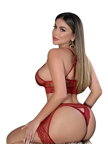 Lingerie Sexy Conjunto Arrastão e Renda Detalhada Sensual + Persex (Branco, M (42))