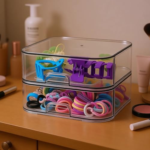 Clear Storage Drawers, Double Layer 7.9 x 7.9 x 5.1 in Plastic Makeup Organizer with Drawers for Cosmetics, Desk, Counter, Cabinet, Office, Bathroom, Space Saving Storage for Daily Use - Image 2