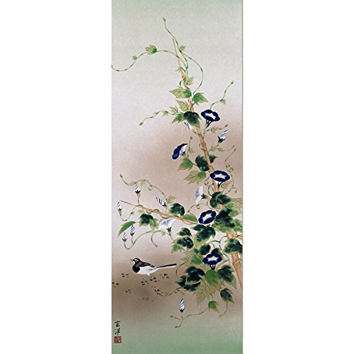Amazon｜掛け軸 近藤玄洋・四季花鳥/夏/朝顔に鶺鴒（花鳥画・掛軸