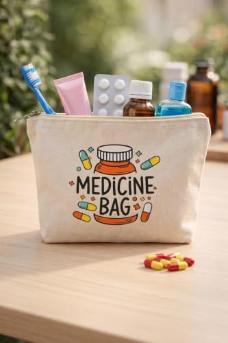 Image of Canvas First Aid Kit Pouch | Printed Medicine Storage Zipper Bag | Portable & Spacious Emergency Kit Organizer Pouch | Perfect for Hiking, Travel, Camping, Home (Pack of 1)