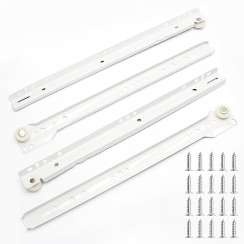 Litoexpe 1 Pair 12 Inch Drawer Slides Kit with Screws Bottom Mount Design Drawer Rails with Smooth-Gliding Nylon Wheels