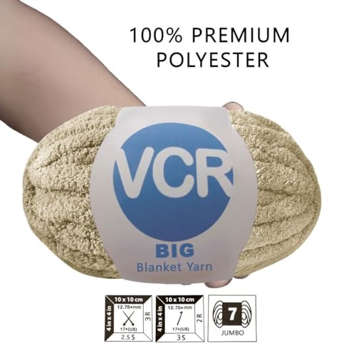 Image of VCR Muddy White Yarn, 200 Grams Big Chunky Hank, 22 Meters Length, Suitable for Knitting Blankets and Pillows, 100% Polyester Yarn Ball for Crochet DIY, Soft Threads, Pack of 1