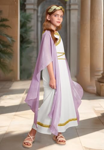 BesserBay Girls Greek 2PCS Halloween Toga Elegant Goddes Dress with Gold Leaf Headband 4-12 Years4