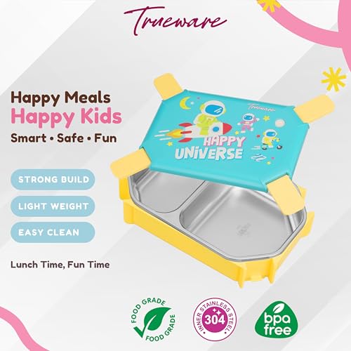 Image of Trueware Blossom 2 304 Stainless Steel PU Insulated Lunch Box with Two Compartment BPA Free, Food Grade Ideal for School, Picnic, Office & Outdoor - 580ml