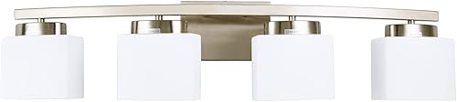 Miniatura 4 de Dosoty 4-Light Bathroom Vanity Light Fixture Over Mirror, Modern Brushed Nickel Vanity Lights with Milky Glass Shade, 32 inches Vanity Lighting
