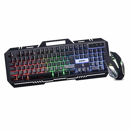 Image of Zebion Ninja Gaming Keyboard and Mouse Combo,Braided Cable,Durable Metal Body,Multimedia Keys and Gaming Mouse with 6 Buttons, Multi-Color LED Lights, High-Resolution Sensor with 3200 DPI (Black)