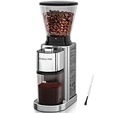 Aromaster Conical Coffee Bean Grinder with 48 Gind Settings,Burr Coffee Grinder for Home Use,Stainless Steel,40 Seconds Adjustable Timer,Anti-static,Easy to Clean with Brush,Classic Silver