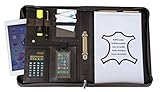 ✅ ORGANIZER & NOTIZBUCH: Die Schreibmappe in braun hat einen karierten DIN A4 Block, einen Taschenrechner und drei Fächer für Visitenkarten