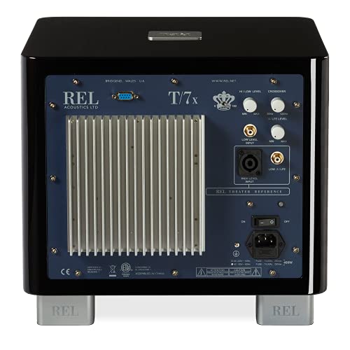 Image of REL T /7x 8-Inch Powered Subwoofer - Compact Sealed Design with Class AB Amplifier, RCA Inputs, and Deep Bass for HiFi Stereo Systems, Home Theater, and Surround Sound - High Gloss Black Finish