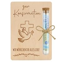 Konfirmation Geschenk, Geldgeschenk Konfirmation Verpackung Holz mit Reagenzglas, Kleine Konfirmationsgeschenk für Mädchen Jungen